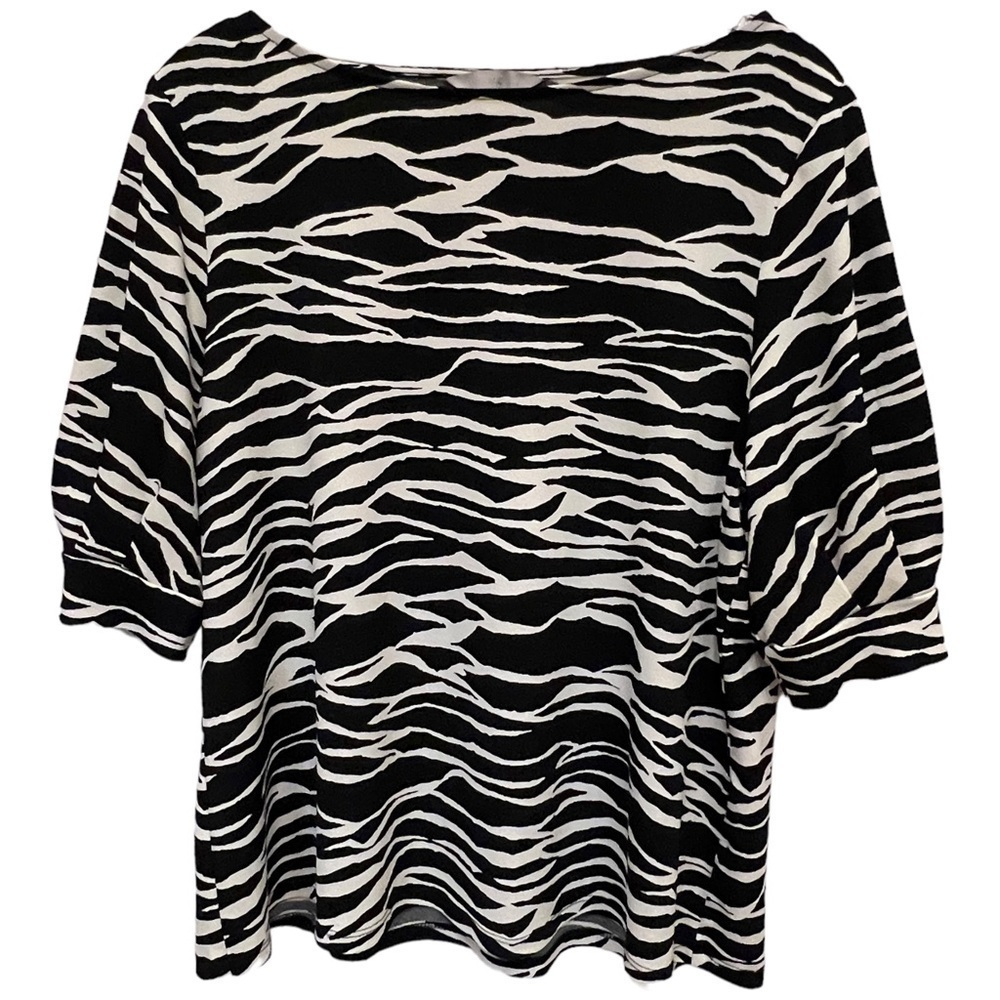 H&M Women’s Black & White Balloon Sleeve Boxy Blouse, Size Large